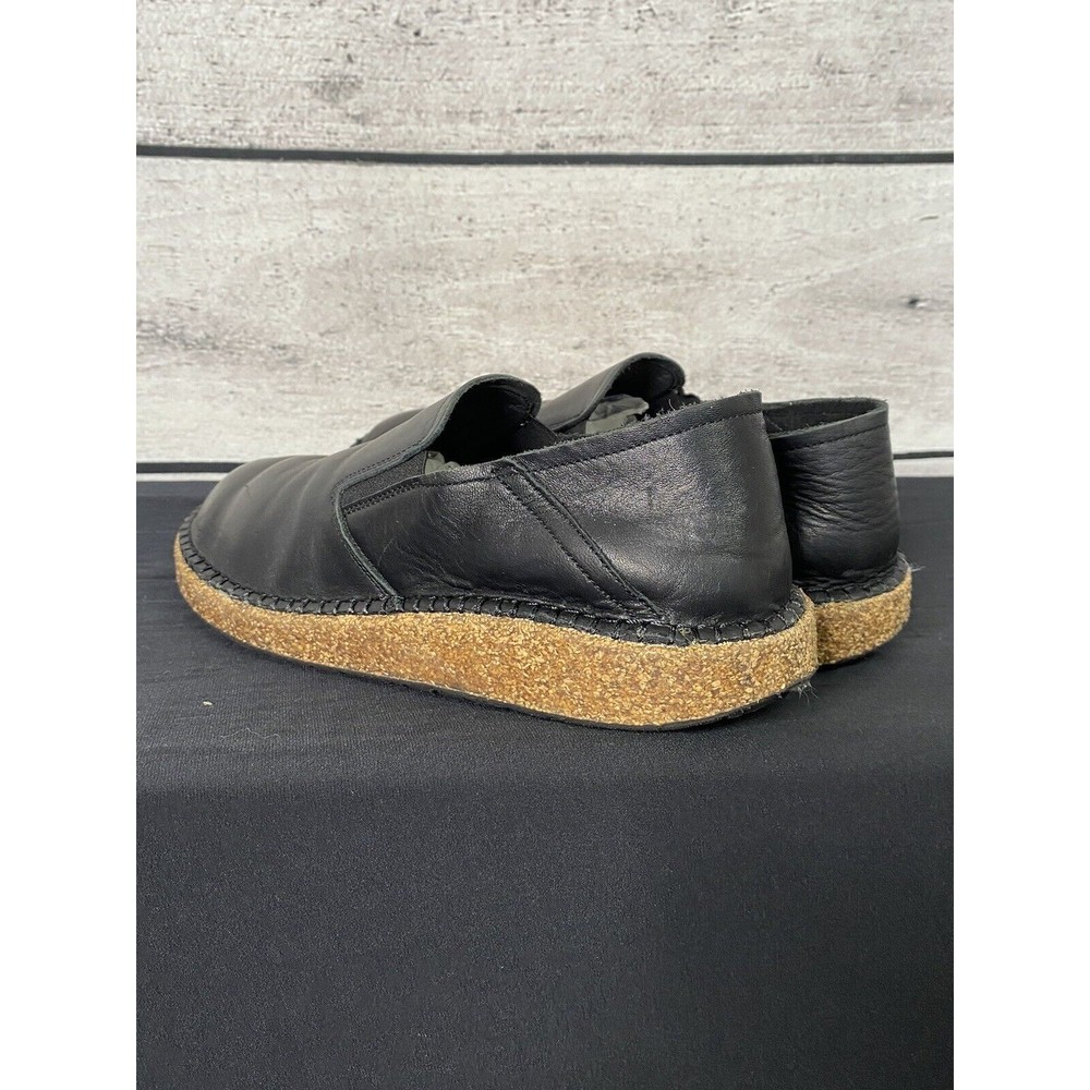Birkenstock Black Leather Slip-On Flats with Cork Sole